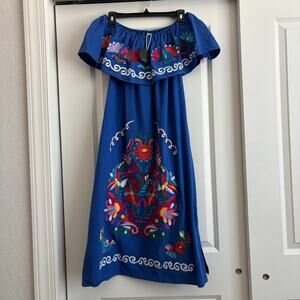 NWT YZXDORWJ Mexican Embroidered Midi Dress Ruffle Off the Shoulder Sz XXL